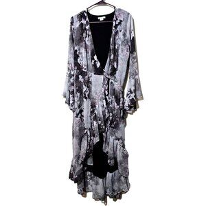 Bar III Wrap Dress M Witchy Gothic Ruffle Bell Sleeve Tie-Dye Whimsigoth Femme